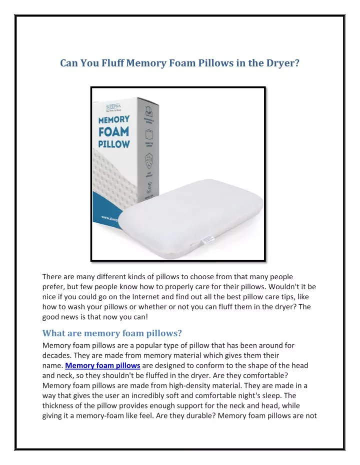 can you fluff memory foam pillows in the dryer