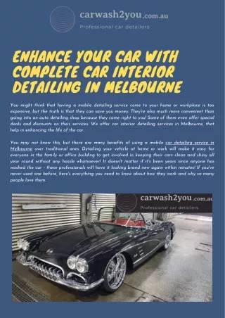 Enhance Your Car With Complete Car Interior Detailing in Melbourne
