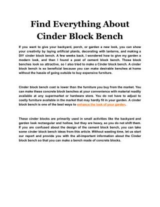 find everything about cinder block bench