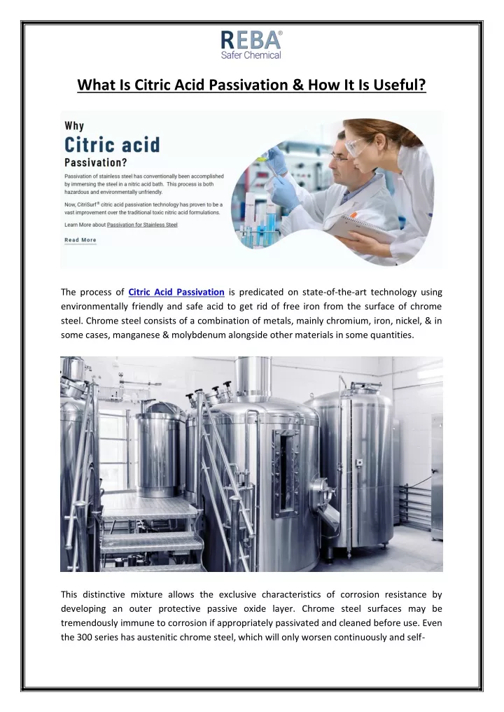 what is citric acid passivation how it is useful