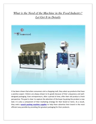 What is the Need of the Machine in the Food Industry