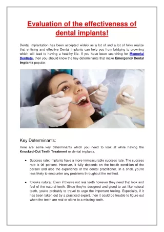 evaluation of the effectiveness of dental implants