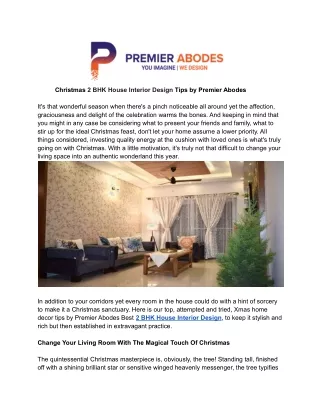 Christmas 2 BHK House Interior Design Tips by Premier Abodes
