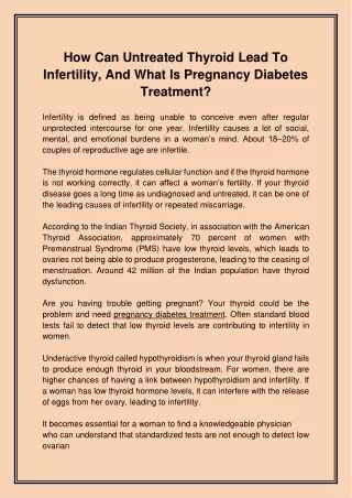 How can untreated thyroid lead to infertility, and what is pregnancy diabetes treatment