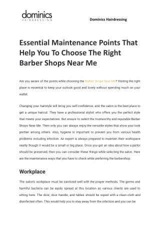 Essential Maintenance Points That Help You To Choose The Right Barber Shops Near Me