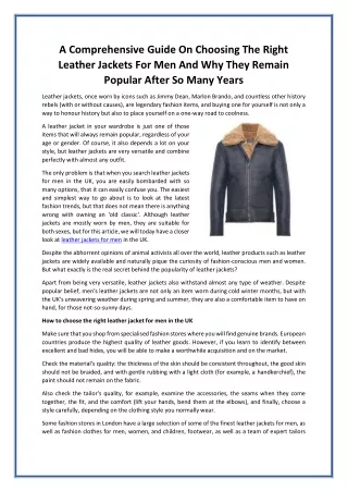 A Comprehensive Guide On Choosing The Right Leather Jackets For Men And Why They Remain Popular After So Many Years