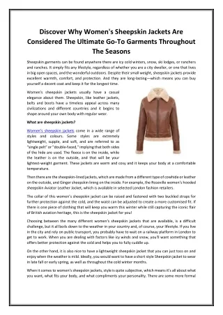 Discover Why Women's Sheepskin Jackets Are Considered The Ultimate Go-To Garments Throughout The Seasons