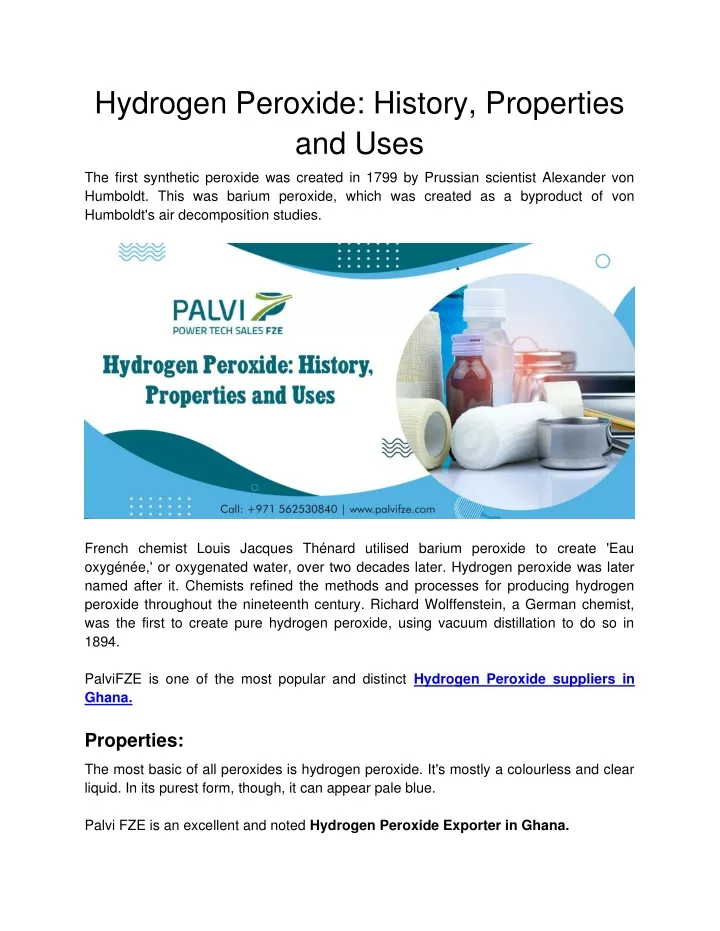 hydrogen peroxide history properties and uses