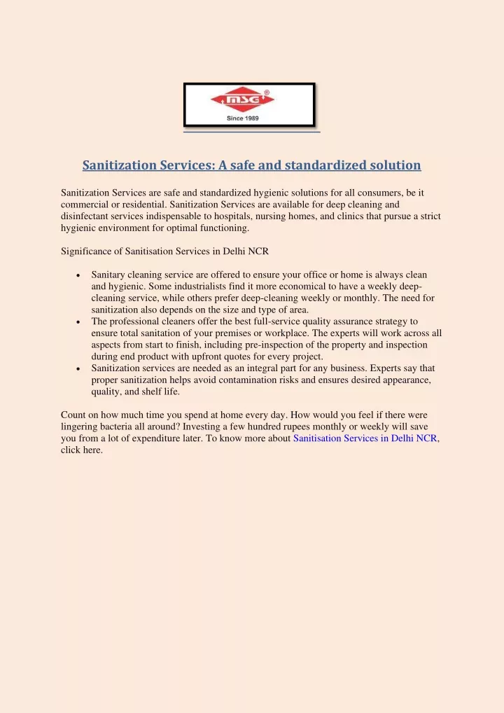 sanitization services a safe and standardized