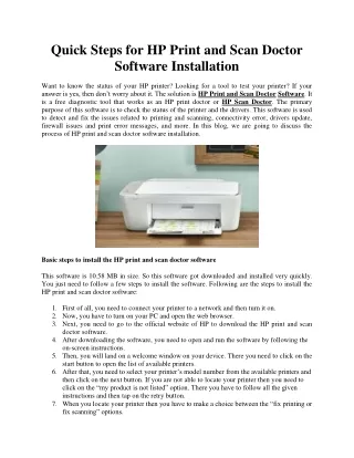 Quick Steps for HP Print and Scan Doctor Software Installation