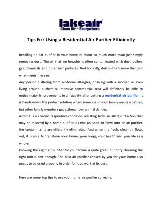tips for using a residential air purifier