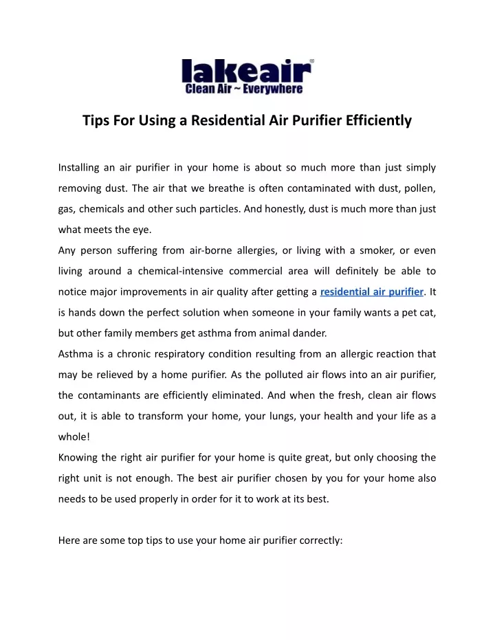 tips for using a residential air purifier