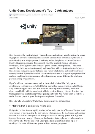 unity game development s top 10 advantages