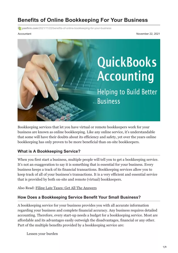 benefits of online bookkeeping for your business