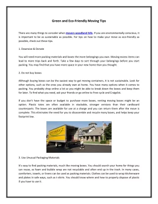 Green and Eco-Friendly Moving Tips