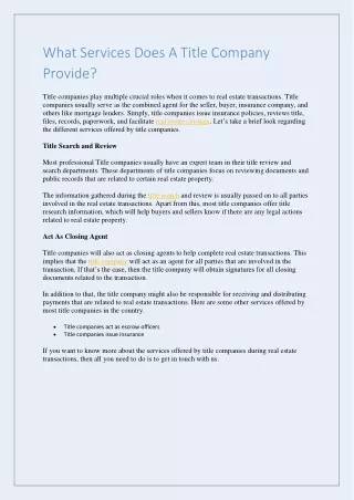 what services does a title company provide
