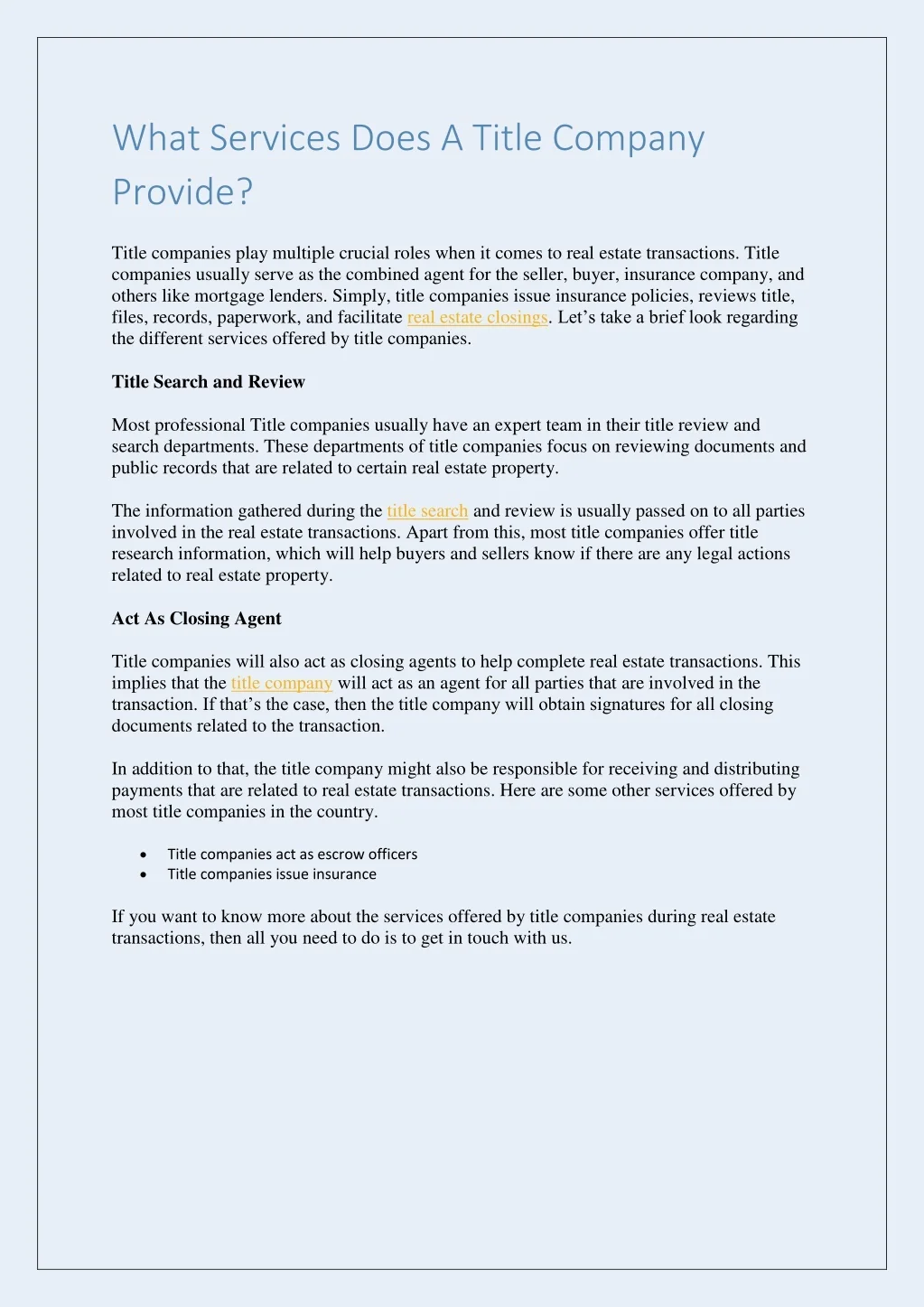 PPT - What Services Does A Title Company Provide PowerPoint ...