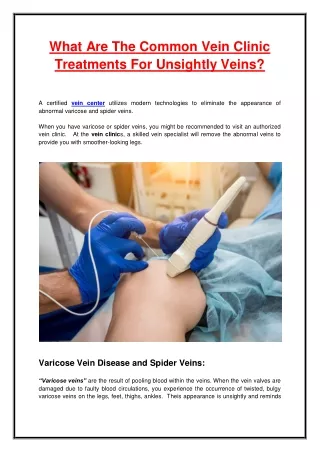 What Are The Common Vein Clinic Treatments For Unsightly Veins