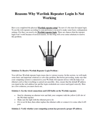Reasons Why Wavlink Repeater Login Is Not Working