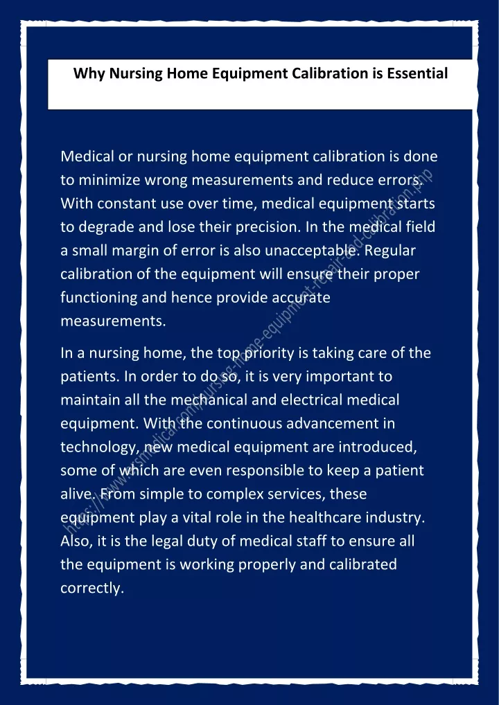 why nursing home equipment calibration