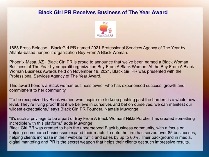 black girl pr receives business of the year award