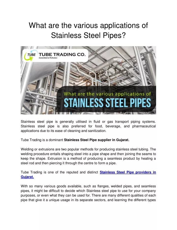 what are the various applications of stainless