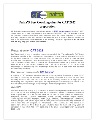 CF Patna - Patna’S Best Coaching class for CAT 2022 preparation