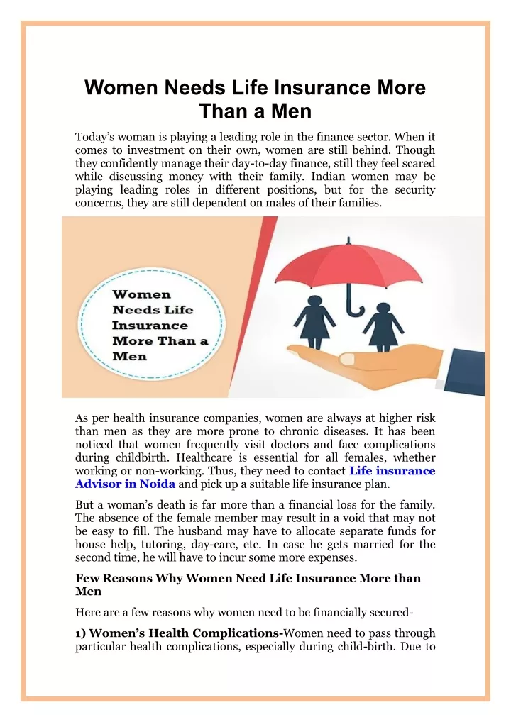 women needs life insurance more than a men