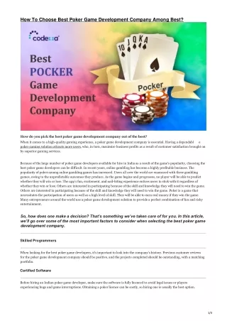Choose Best Poker Game Development Company Among Best