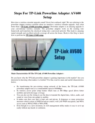 Steps ForTP-Link Powerline Adapter AV600 Setup