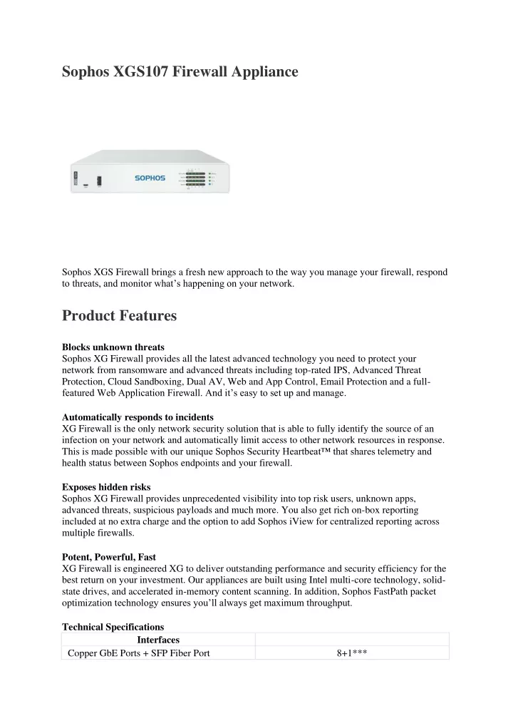 sophos xgs107 firewall appliance