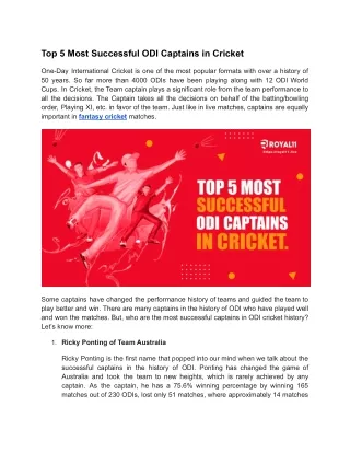 Top 5 Most Successful ODI Captains in Cricket