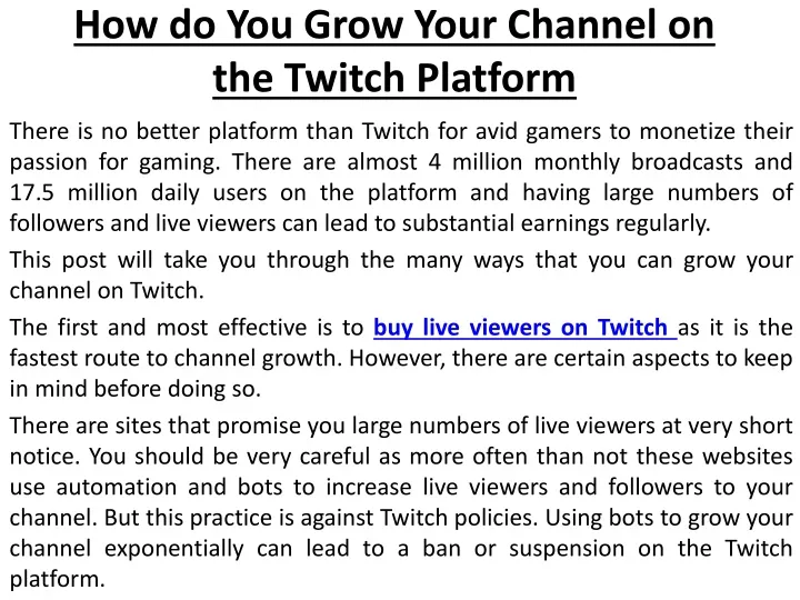 how do you grow your channel on the twitch platform