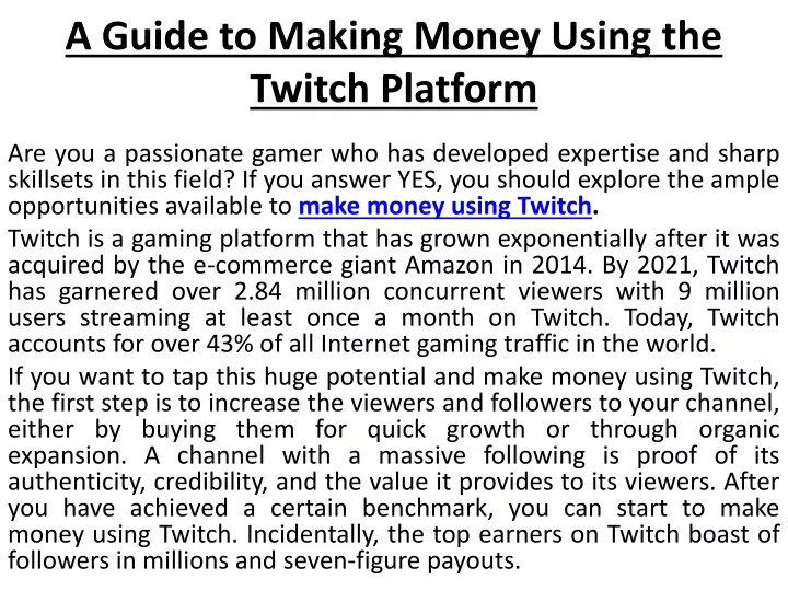 a guide to making money using the twitch platform