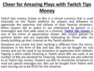 Cheer for Amazing Plays with Twitch Tips Money