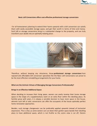 Basic Loft Conversions offers cost-effective professional storage conversions