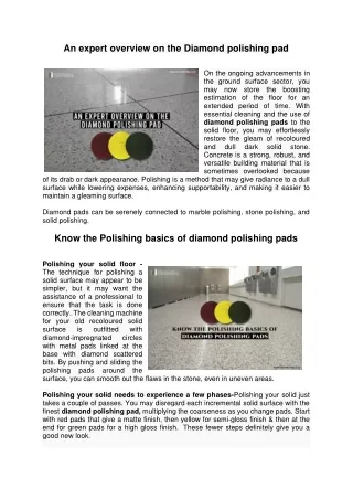 an expert overview on the diamond polishing pad