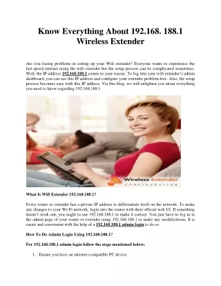 Know Everything About 192.168. 188.1 Wireless Extender