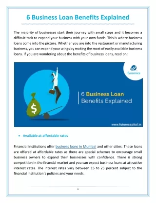 6 Business Loan Benefits Explained