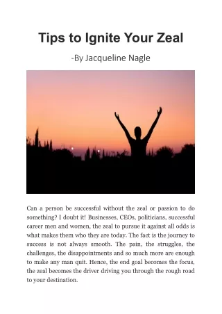Tips to Ignite Your Zeal by Jacqueline Nagle