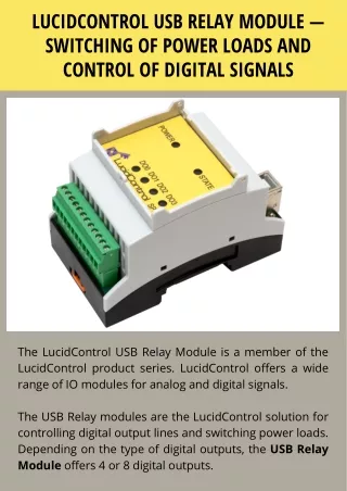 LucidControl USB Relay Module — Switching of Power Loads and Control of Digital Signals