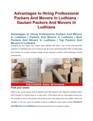 Advantages to Hiring Professional Packers And Movers In Ludhiana