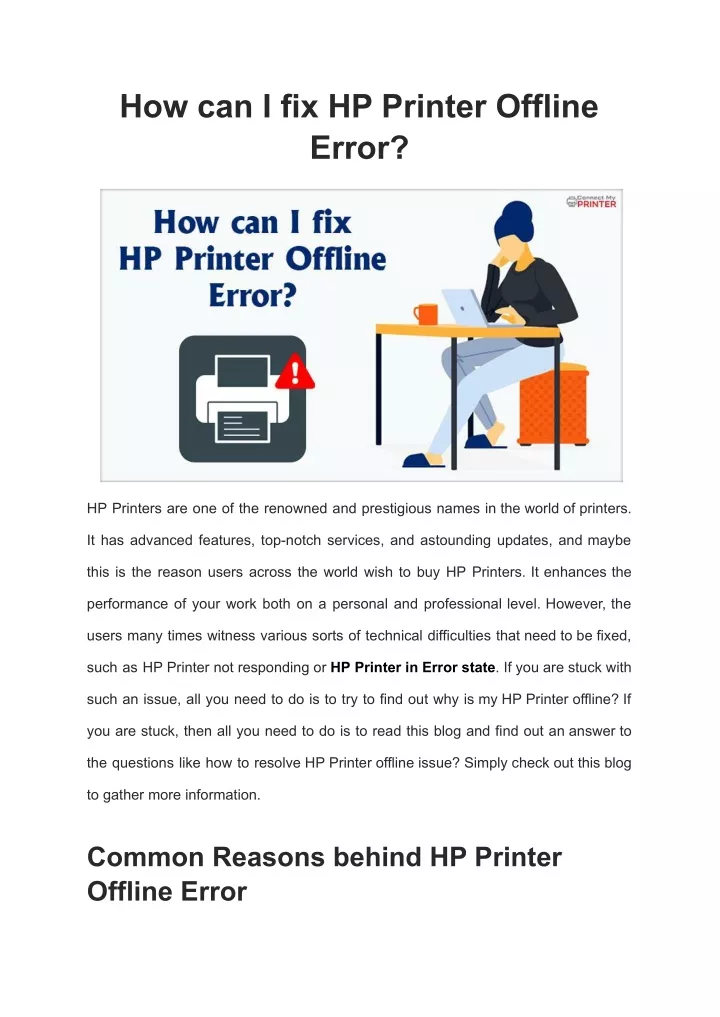how can i fix hp printer offline error