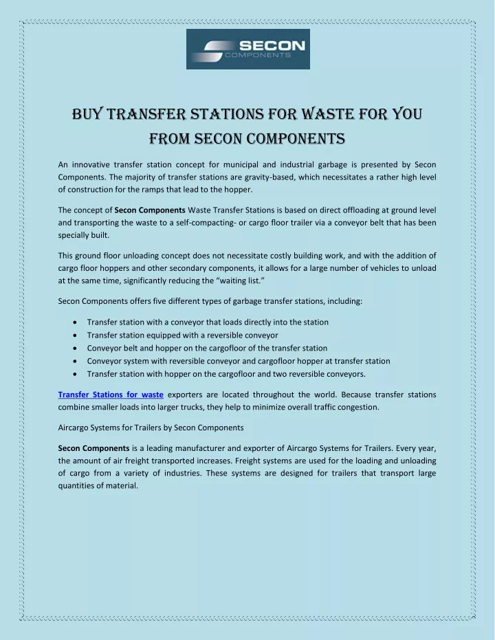 buy transfer stations for waste for you from