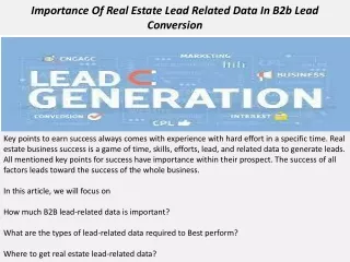 Importance Of Real Estate Lead Related Data In B2b Lead Conversion