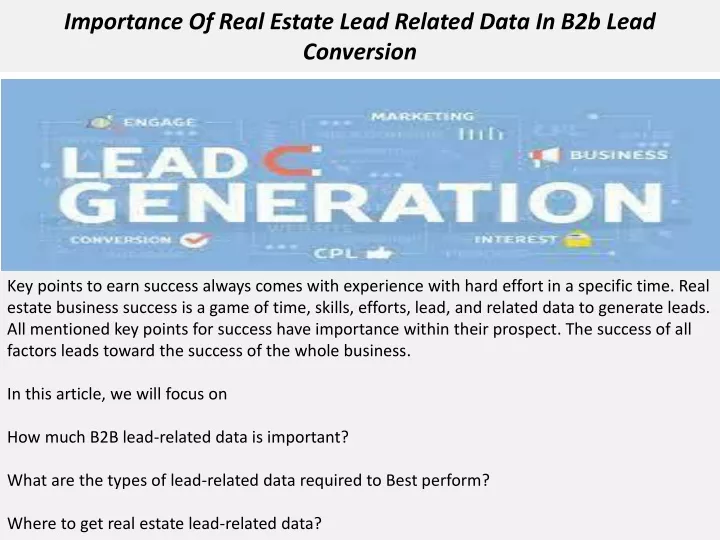 importance of real estate lead related data in b2b lead conversion