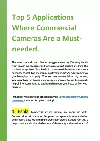 top 5 applications where commercial cameras