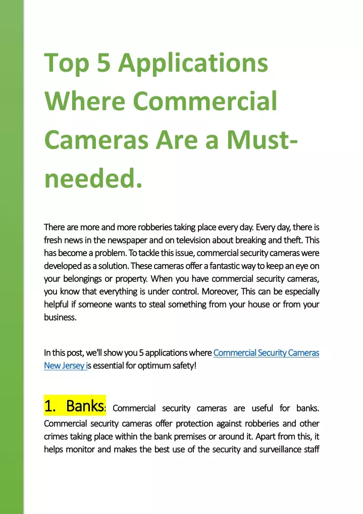 top 5 applications where commercial cameras