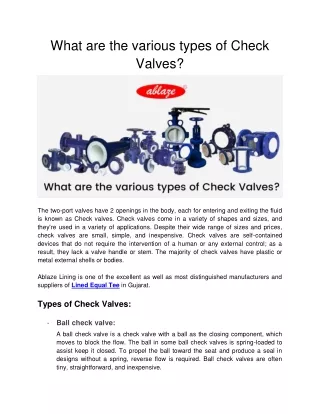 what are the various types of check valves