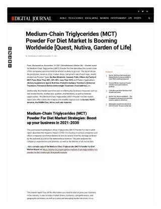 Medium-Chain Triglycerides (MCT) Powder For Diet Market